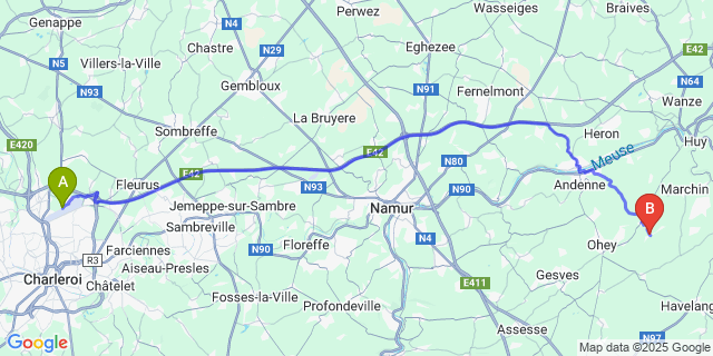 Map: Charleroi Airport Brussels South (CRL) to Jallet