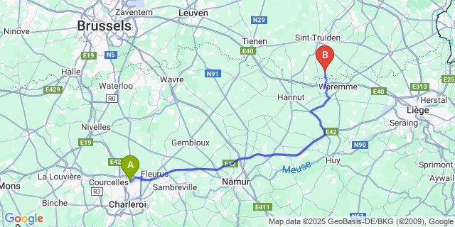Map: Charleroi Airport Brussels South (CRL) to Jeuk