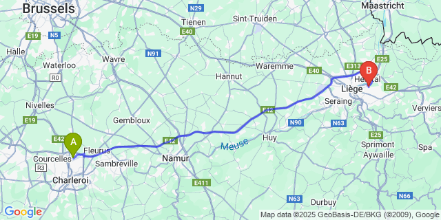 Map: Charleroi Airport Brussels South (CRL) to Jupille