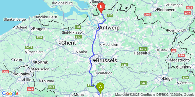 Map: Charleroi Airport Brussels South (CRL) to Kalmthout