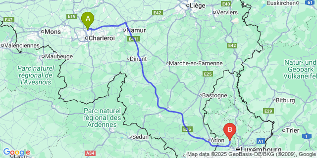 Map: Charleroi Airport Brussels South (CRL) to Kehlen