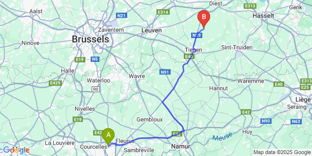 Map: Charleroi Airport Brussels South (CRL) to Kersbeek-Miskom