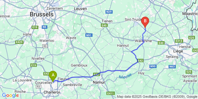 Map: Charleroi Airport Brussels South (CRL) to Klein-Gelmen