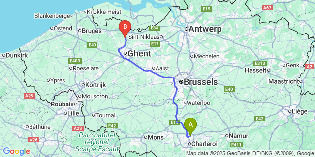 Map: Charleroi Airport Brussels South (CRL) to Kluizen