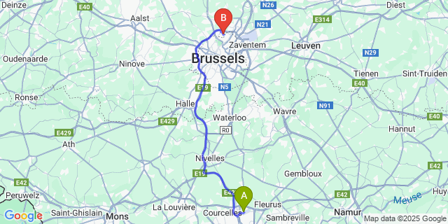 Map: Charleroi Airport Brussels South (CRL) to Koningslo