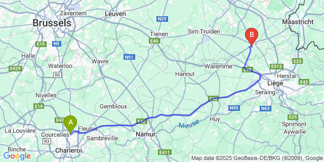 Map: Charleroi Airport Brussels South (CRL) to Koninksem
