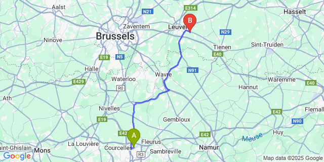 Map: Charleroi Airport Brussels South (CRL) to Korbeek-Lo