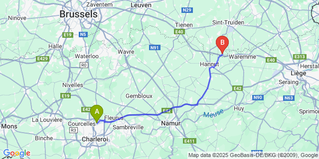 Map: Charleroi Airport Brussels South (CRL) to Kortijs