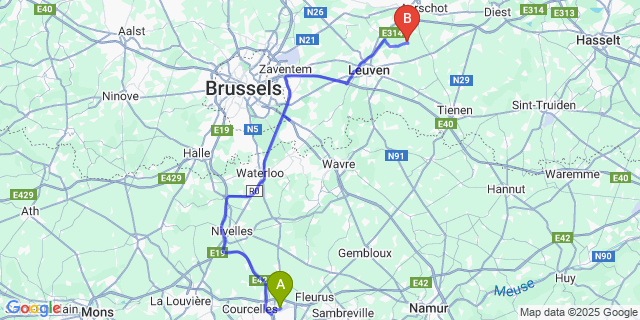 Map: Charleroi Airport Brussels South (CRL) to Kortrijk-Dutsel