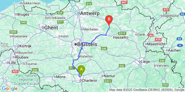 Map: Charleroi Airport Brussels South (CRL) to Laakdal