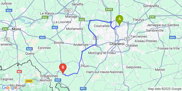 Map: Charleroi Airport Brussels South (CRL) to 