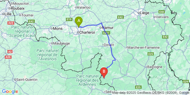 Map: Charleroi Airport Brussels South (CRL) to 