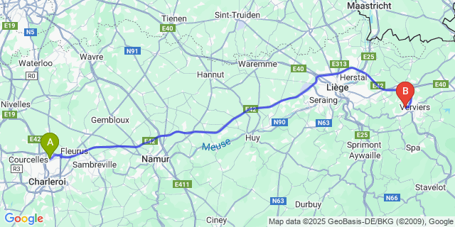 Map: Charleroi Airport Brussels South (CRL) to Lambermont