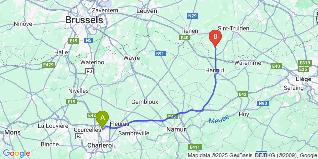 Map: Charleroi Airport Brussels South (CRL) to Landen