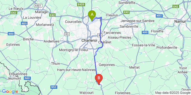 Map: Charleroi Airport Brussels South (CRL) to Laneffe