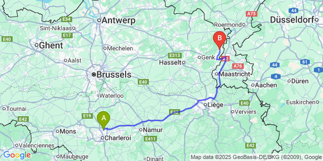 Map: Charleroi Airport Brussels South (CRL) to Lanklaar