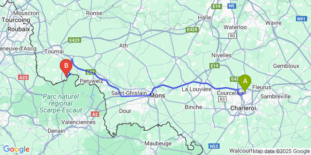 Map: Charleroi Airport Brussels South (CRL) to Laplaigne
