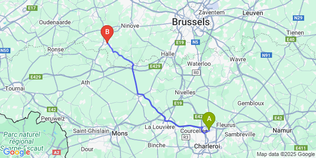 Map: Charleroi Airport Brussels South (CRL) to 