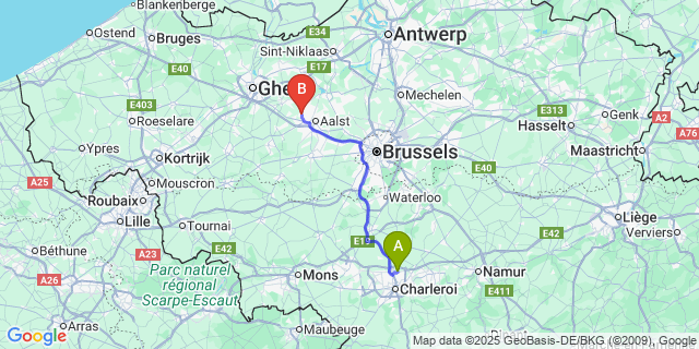 Map: Charleroi Airport Brussels South (CRL) to Lede