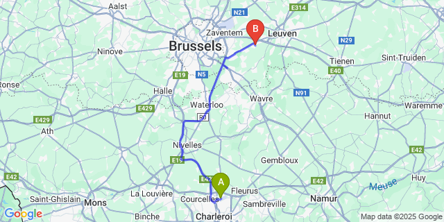 Map: Charleroi Airport Brussels South (CRL) to Leefdaal