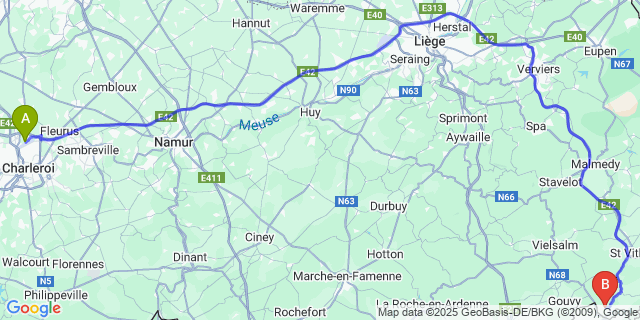 Map: Charleroi Airport Brussels South (CRL) to Lengeler