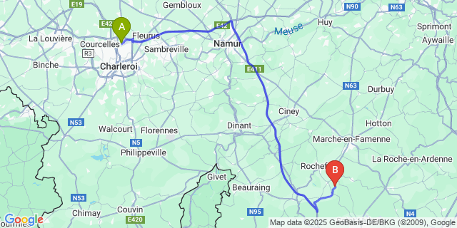Map: Charleroi Airport Brussels South (CRL) to Lesterny