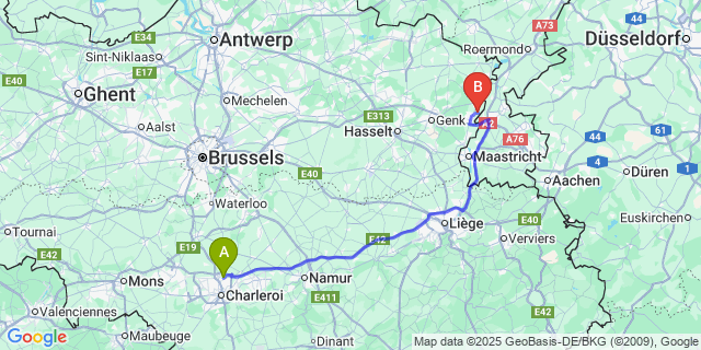 Map: Charleroi Airport Brussels South (CRL) to Leut