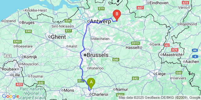 Map: Charleroi Airport Brussels South (CRL) to Lichtaart