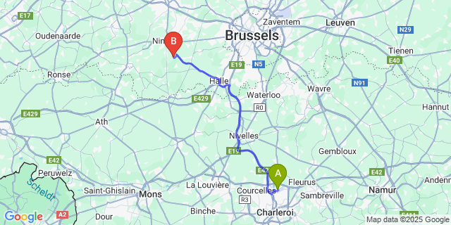 Map: Charleroi Airport Brussels South (CRL) to Lieferinge