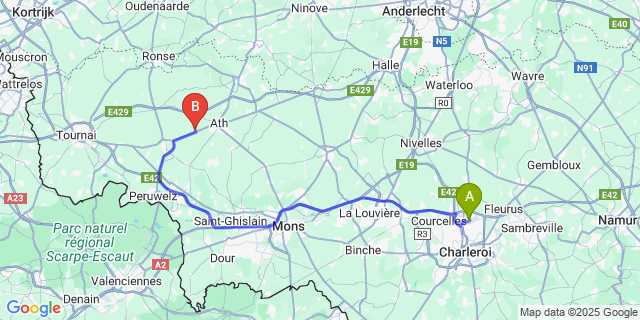 Map: Charleroi Airport Brussels South (CRL) to Ligne