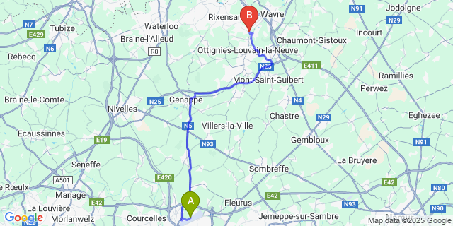 Map: Charleroi Airport Brussels South (CRL) to Limal