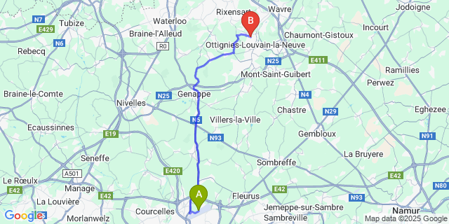 Map: Charleroi Airport Brussels South (CRL) to Limelette