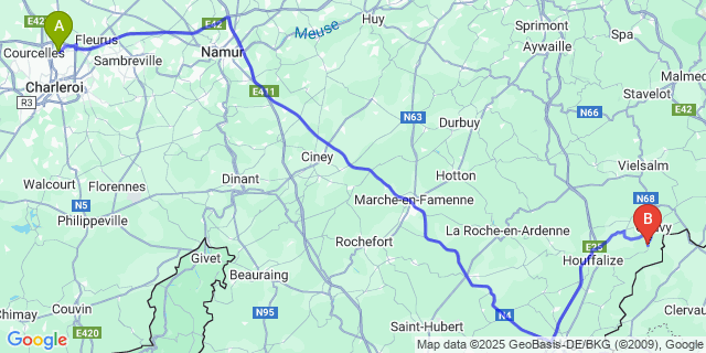 Map: Charleroi Airport Brussels South (CRL) to Limerlé