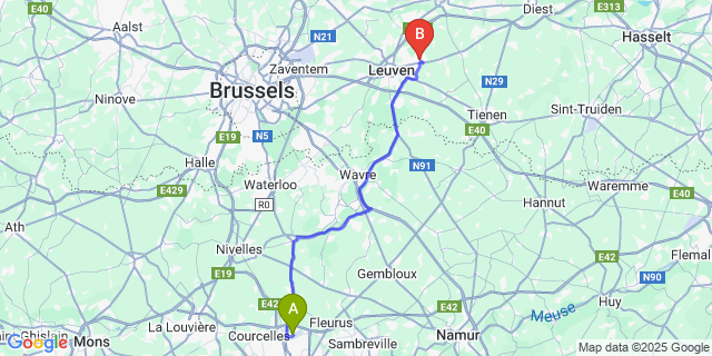 Map: Charleroi Airport Brussels South (CRL) to Linden