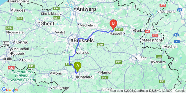 Map: Charleroi Airport Brussels South (CRL) to Linkhout