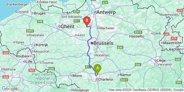Map: Charleroi Airport Brussels South (CRL) to Lippelo