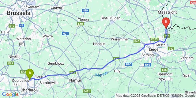 Map: Charleroi Airport Brussels South (CRL) to Lixhe