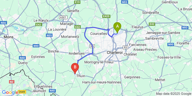 Map: Charleroi Airport Brussels South (CRL) to Lobbes