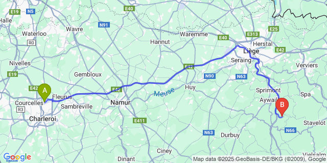 Map: Charleroi Airport Brussels South (CRL) to Lorcé