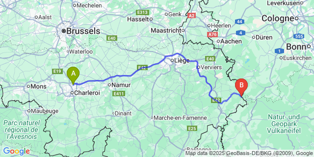 Map: Charleroi Airport Brussels South (CRL) to Losheimergraben