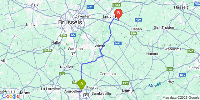 Map: Charleroi Airport Brussels South (CRL) to Lovenjoel