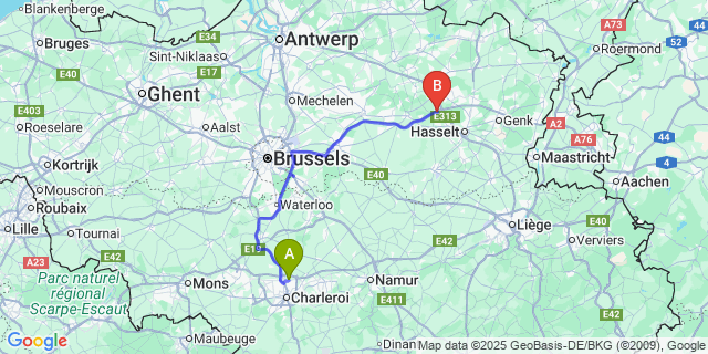 Map: Charleroi Airport Brussels South (CRL) to Lummen