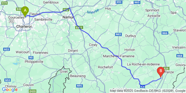 Map: Charleroi Airport Brussels South (CRL) to Mabompré