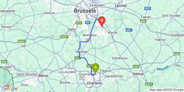 Map: Charleroi Airport Brussels South (CRL) to Meleizen