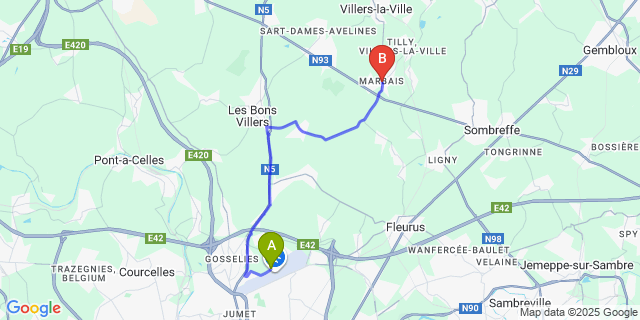 Map: Charleroi Airport Brussels South (CRL) to Marbais