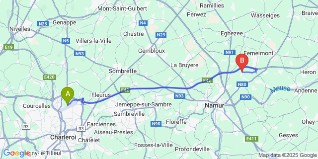 Map: Charleroi Airport Brussels South (CRL) to Marchovelette