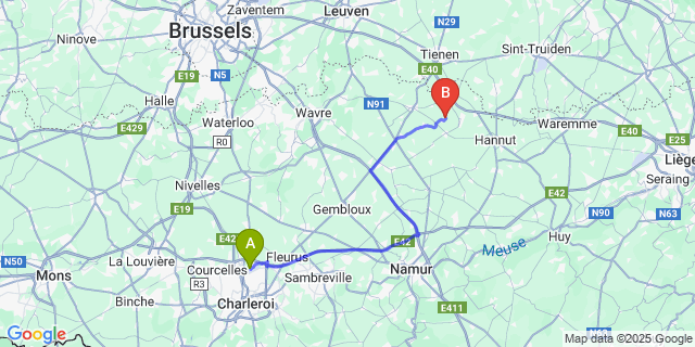 Map: Charleroi Airport Brussels South (CRL) to Marilles