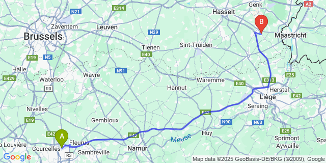 Map: Charleroi Airport Brussels South (CRL) to Martenslinde