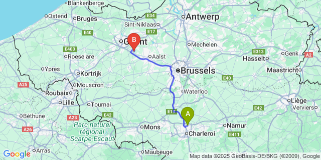 Map: Charleroi Airport Brussels South (CRL) to Massemen