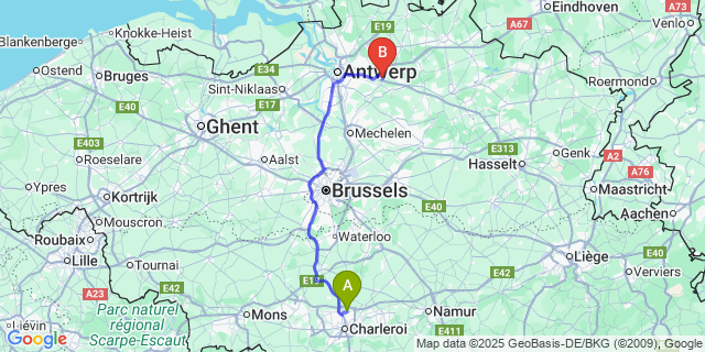 Map: Charleroi Airport Brussels South (CRL) to Massenhoven